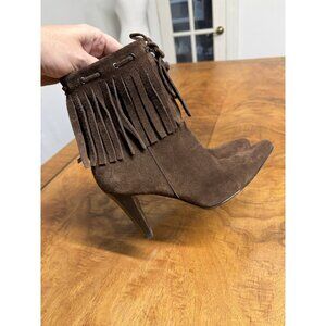 Vtg Nine West Women’s 5.5 Western Cowgirl Bootie Boots Zip Brown Suede Fringe